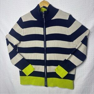 Susan Graver Navy‎ and Cream Striped Sweater with Lime Accents